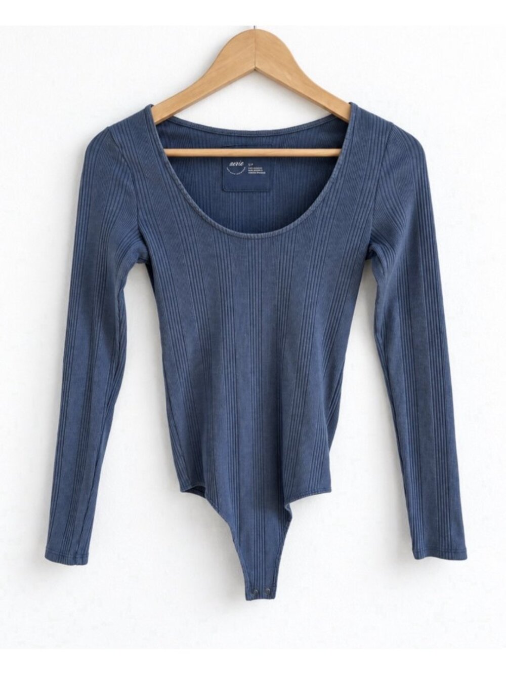 Aerie Ribbed Scoop Neck Bodysuit Y2K Marbled Blue Women’s S